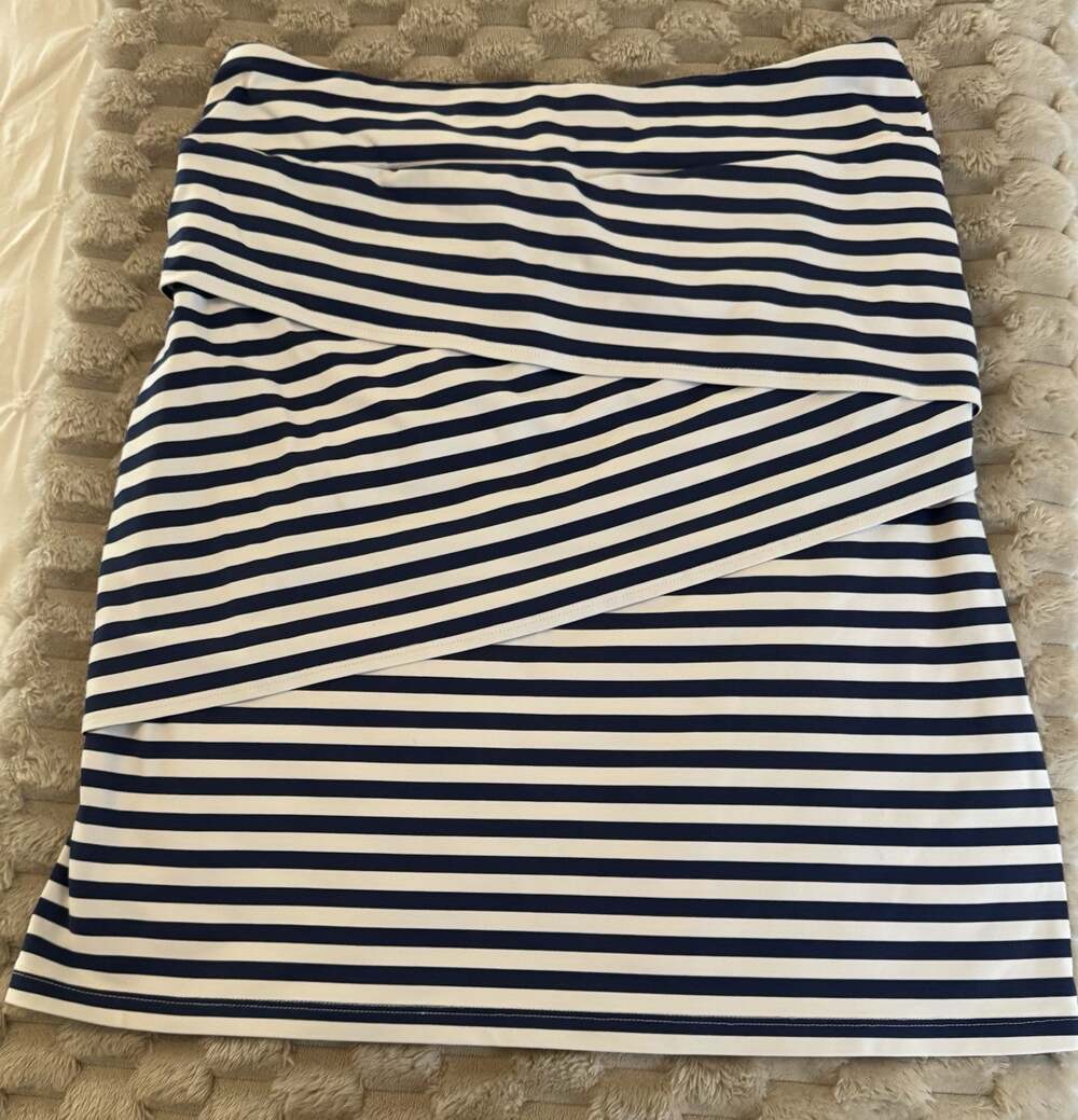 J. McLaughlin Nicola Catalina Cloth Striped Tiered Skirt Navy Blue White Size M